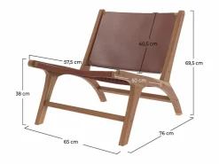 Sillón de teca y cuero marrón liso - Kuna^Rendez-Vous Déco Sale