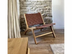 Sillón de teca y cuero tejido marrón - Kuna^Rendez-Vous Déco Sale