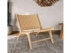 Rendez-Vous Déco Sillón de teca y cuero trenzado - Kuna Beige Hot