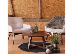 House Nordic Sillón de tela de arena con pies de nogal Beige Best