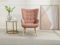 Vente-unique Sillón de tela capitoné estilo escandinavo VATELY Rosa New