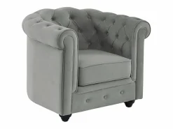 Vente-unique Sillón|Sillón de terciopelo color gris plata CHESTERFIELD