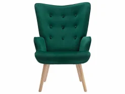 Vente-unique Sillón de terciopelo verde capitoné. Estilo escandinavo. VATELY Verde pino Discount