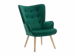 Vente-unique Sillón de terciopelo verde capitoné. Estilo escandinavo. VATELY Verde pino Discount