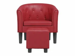 Sillón Estilo Cabriolet|Sillón diseño de cubo con reposapiés cuero sintético tinto ES63259