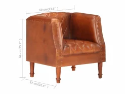 Clicnbuy Sillón diseño de cubo cuero de cabra auténtico marrón Marru00f3n