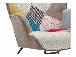 Sillón Elmina en tejido jaspeado patchwork con patas mecedoras^Vente-unique Online