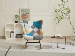 Sillón Elmina en tejido jaspeado patchwork con patas mecedoras^Vente-unique Online