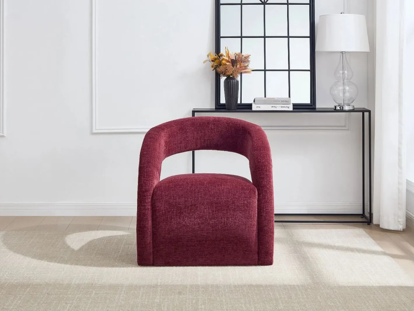 Sillón en chenilla color burdeos LUCIOTA^Maison Céphy Best