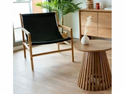 Rendez-Vous Déco Sillón lounge de teca y cuero de vaca - Apache Negro Clearance