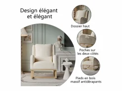 Sillón, mecedora con cojín, silla de ocio, adecuada para sala de estar, dormitorio, balcón, lino, beige.^ Hot
