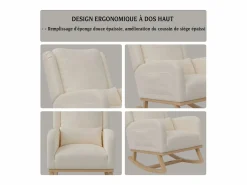 Sillón, mecedora con cojín, silla de ocio, adecuada para sala de estar, dormitorio, balcón, lino, beige.^ Hot