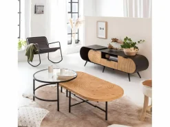 Made In Meubles Sillón Balancín|Sillón De Piel|Sillón mecedora de cuero con almacenamiento integrado para adultos - Estilo industrial vintage