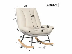 Sillón Balancín|Sillón Mecedora Tapizado - Con Respaldo Regulable, Para Salón - Dormitorio, Balcón - 90,5 x 74 x 98 cm