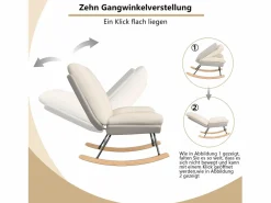 Sillón Balancín|Sillón Mecedora Tapizado - Con Respaldo Regulable, Para Salón - Dormitorio, Balcón - 90,5 x 74 x 98 cm