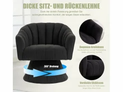 Merax Sillón moderno giratorio 360° - 70 x 66 x 72 cm - con asiento y respaldo ergonómicos + reposabrazos - terciopelo - Negro New