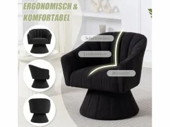 Merax Sillón moderno giratorio 360° - 70 x 66 x 72 cm - con asiento y respaldo ergonómicos + reposabrazos - terciopelo - Negro New