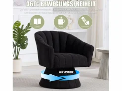 Merax Sillón moderno giratorio 360° - 70 x 66 x 72 cm - con asiento y respaldo ergonómicos + reposabrazos - terciopelo - Negro New