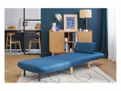 Miliboo Sillón nórdico convertible tejido oscuro AMIKO Azul
