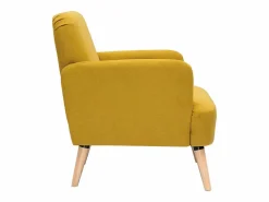 Miliboo Sillón nórdico de tejido efecto aterciopelado texturizado mostaza y madera ISKO Amarillo Clearance