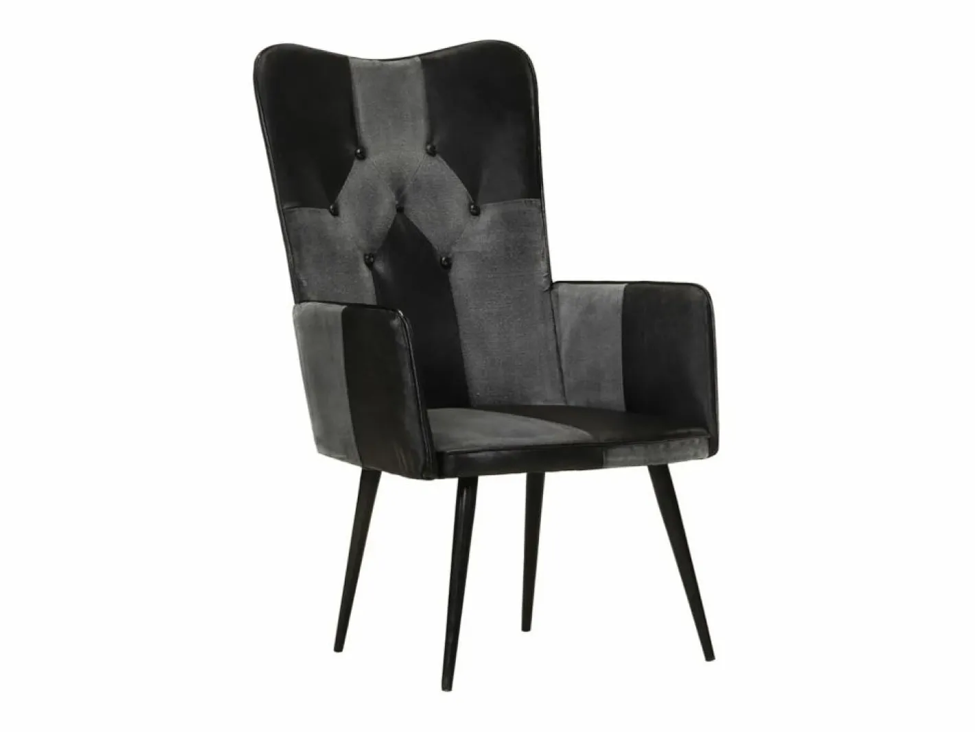 Clicnbuy Sillón orejero cuero auténtico y gris Negro New