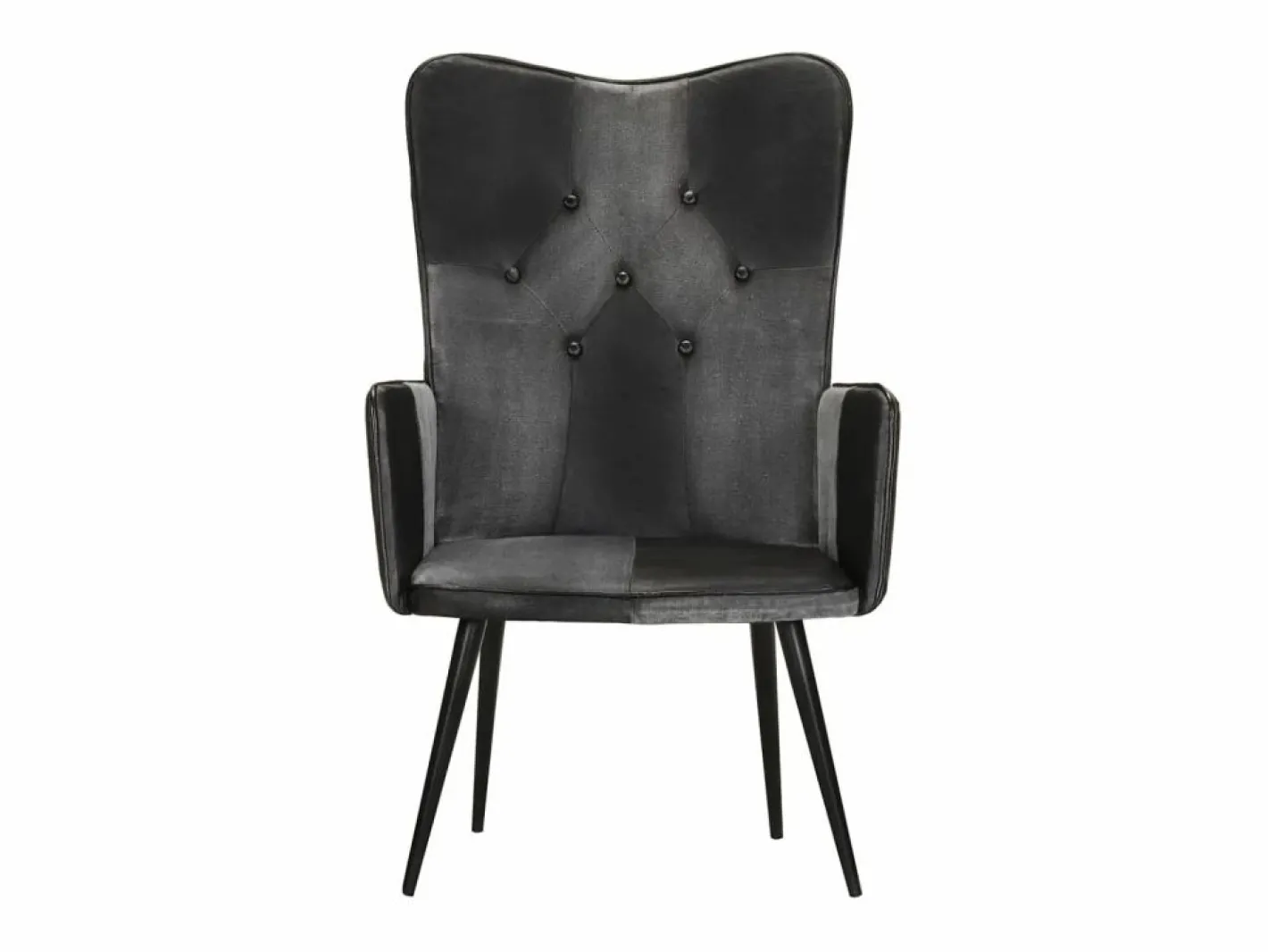 Clicnbuy Sillón orejero cuero auténtico y gris Negro New