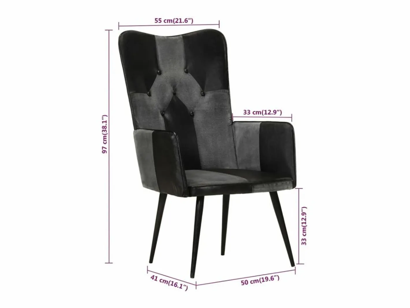 Clicnbuy Sillón orejero cuero auténtico y gris Negro New