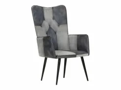 Clicnbuy Sillón orejero de cuero auténtico canela Gris Sale