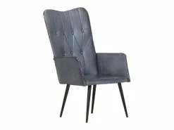 Sillón orejero de cuero auténtico canela^Clicnbuy Outlet