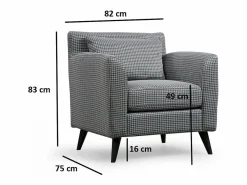 Menzzo Sillón orejero elegante, blanco y negro, 82 x 75 x 83 cm | Estructura de madera de haya y aglomerado, 100 % poliéster, cojines portátiles | Multicolor