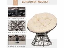 Outsunny Sillón Colgante|Sillón papasan giratorio con cojín /crema 90x87x97 cm