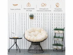 Outsunny Sillón Colgante|Sillón papasan giratorio con cojín /crema 90x87x97 cm