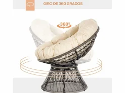 Outsunny Sillón Colgante|Sillón papasan giratorio con cojín /crema 90x87x97 cm