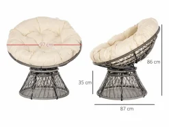 Outsunny Sillón Colgante|Sillón papasan giratorio con cojín /crema 90x87x97 cm