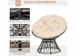 Outsunny Sillón Colgante|Sillón papasan giratorio con cojín /crema 90x87x97 cm
