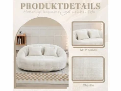 DripeX Sofás Club|Sillón Perezoso de Chenilla - 2 Plazas - con 2 Cojines - 62cm Profundidad de Asiento - Carga Máx. 250kg -