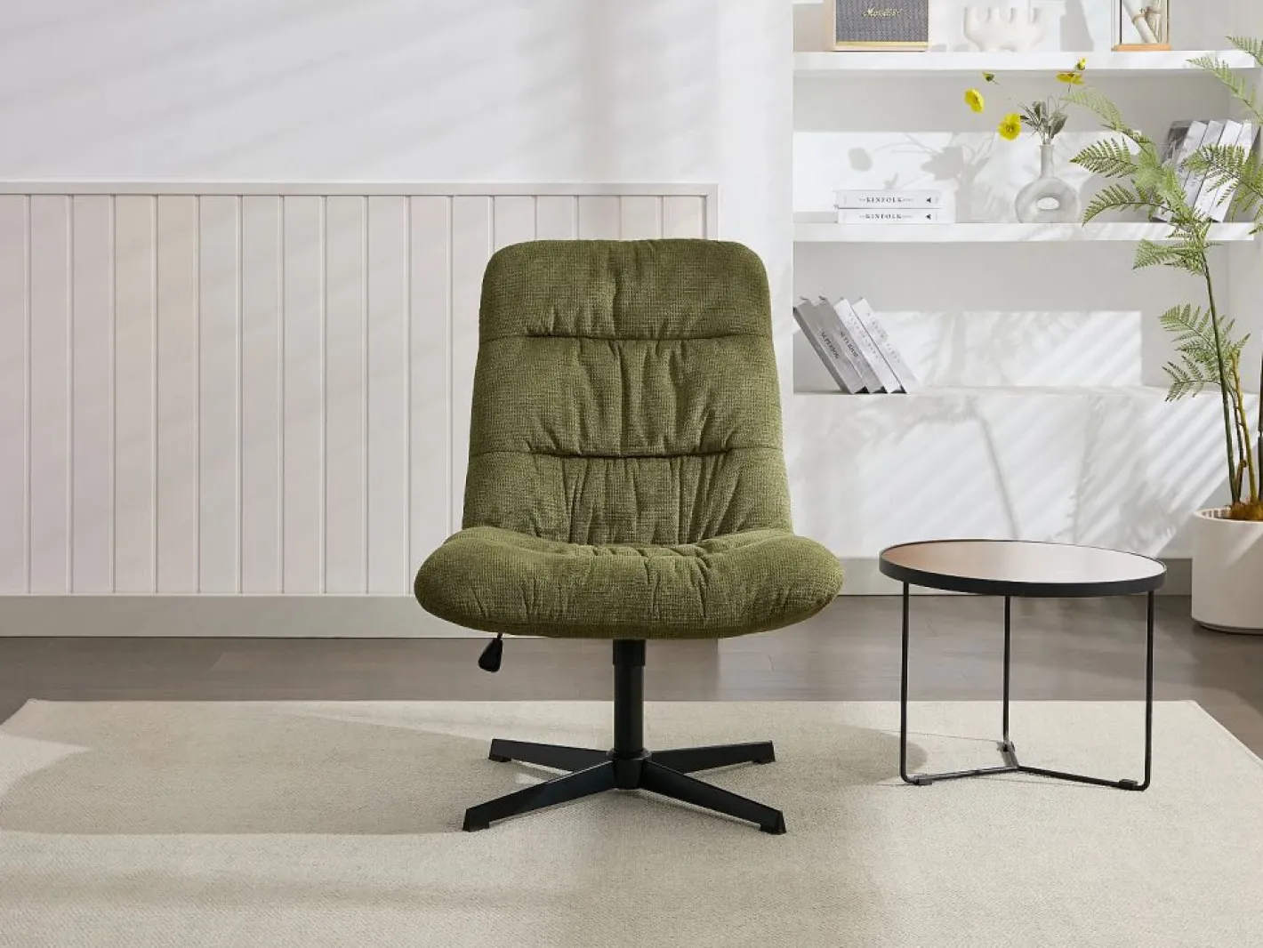 Vente-unique Sillón pivotante de tela jaspeado color SELENDO Verde Hot