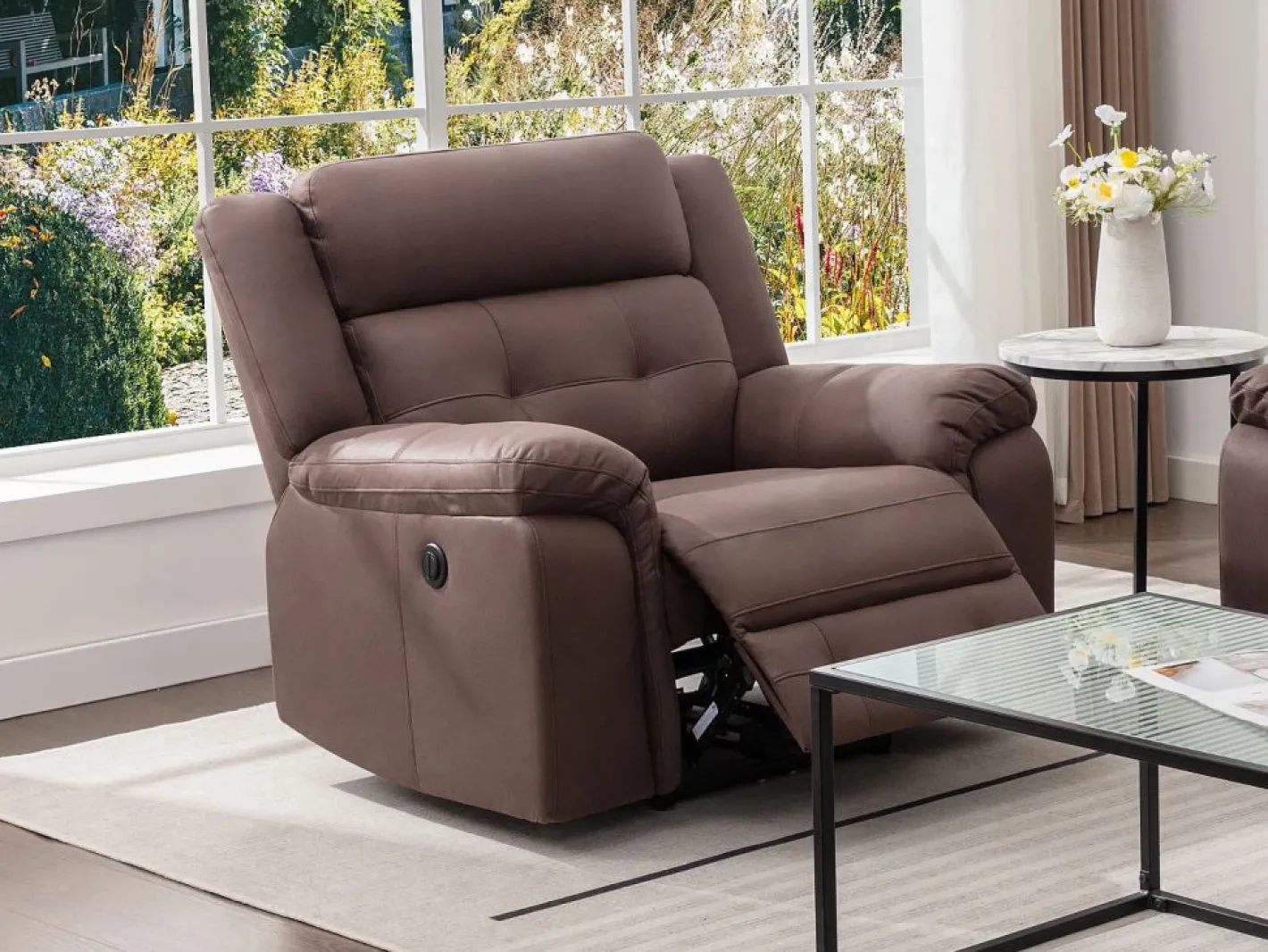 Vente-unique Sillón Relax|Sillón reclinable eléctrico de microfibra con aspecto de cuero envejecido marrón ORTIANO