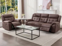 Vente-unique Sillón Relax|Sillón reclinable eléctrico de microfibra con aspecto de cuero envejecido marrón ORTIANO
