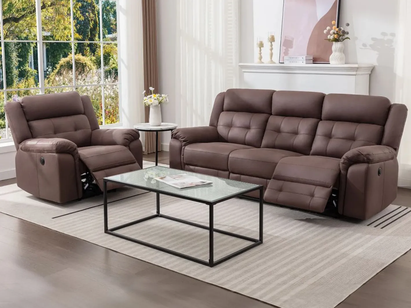 Vente-unique Sillón Relax|Sillón reclinable eléctrico de microfibra con aspecto de cuero envejecido marrón ORTIANO