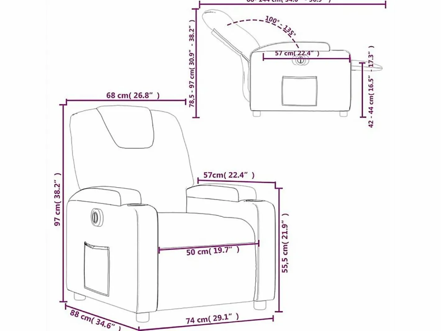 vidaxl Sillón reclinable eléctrico de tela Crema