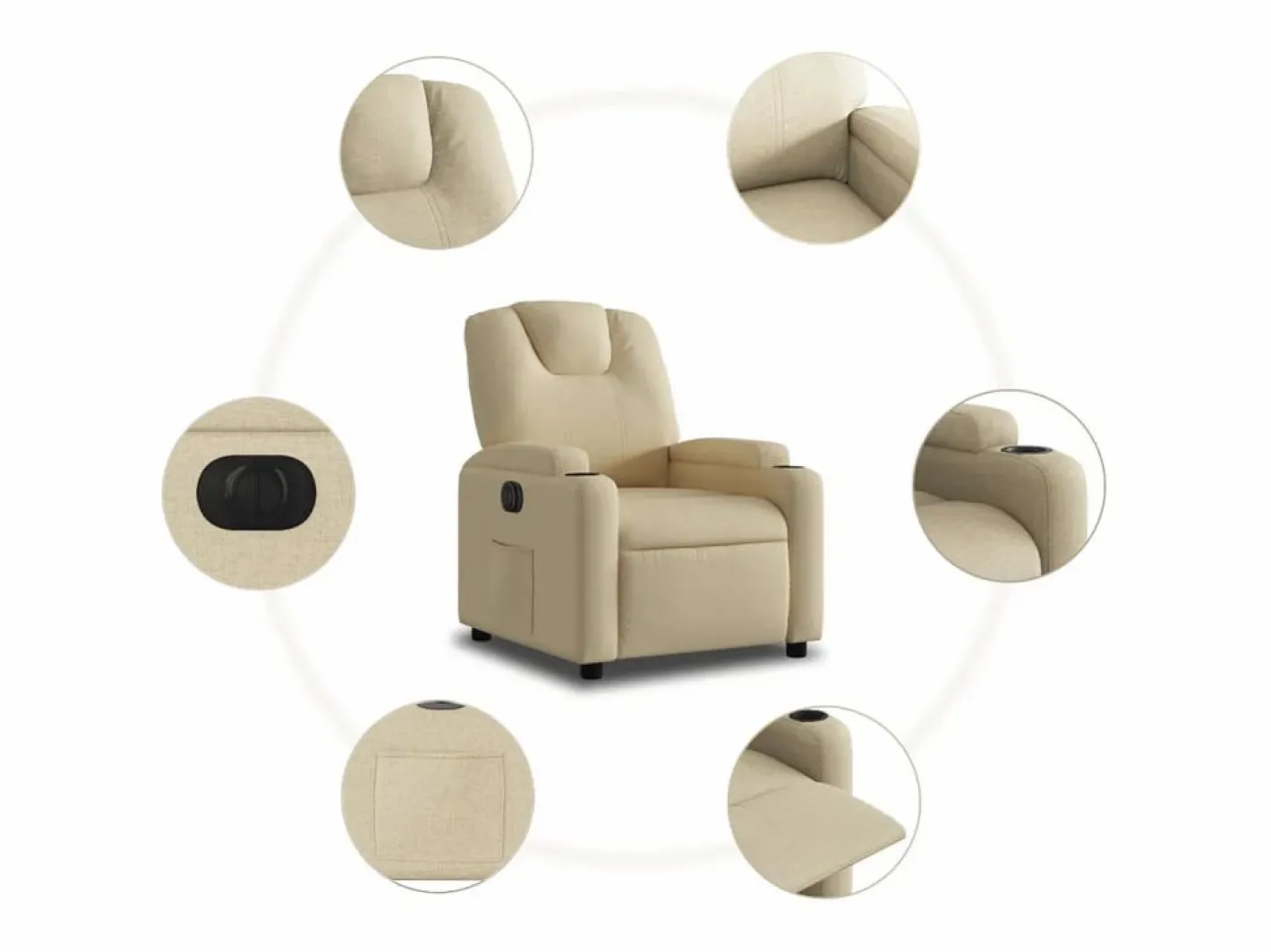 vidaxl Sillón reclinable eléctrico de tela Crema