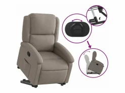 Sillón reclinable elevable tela gris taupe^vidaxl Hot