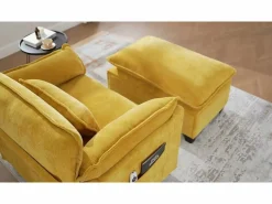 Conjunto Sofá Y Sillón|Sillón reclinable individual con otomana - Sillón lounge de chenilla con respaldo alto - Integración de bolsillos laterales