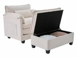 Conjunto Sofá Y Sillón|Sillón reclinable individual con otomana - Sillón lounge de chenilla con respaldo alto - Integración de bolsillos laterales