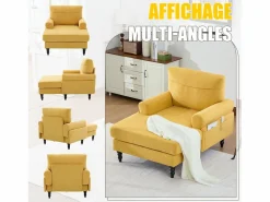 Sillón Escandinavo|Sillón Relax de 1 Plaza en Chenilla - Respaldo Envolvente, Asiento Extra Profundo 100cm, Estructura 250kg - Para Salón, Oficina o Balcón - Patas de Madera Maciza