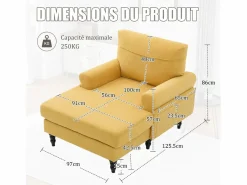 Sillón Escandinavo|Sillón Relax de 1 Plaza en Chenilla - Respaldo Envolvente, Asiento Extra Profundo 100cm, Estructura 250kg - Para Salón, Oficina o Balcón - Patas de Madera Maciza