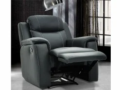 Vente-unique Sillón De Piel|Sillón Relax|Sillón relax de piel de becerro en color gris EVASION