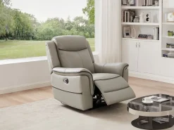 Vente-unique Sillón relax eléctrico de cuero ADELIO Gris claro