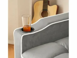 ModernLuxe Sillón retráctil de terciopelo - con portavasos + soporte para teléfono móvil - Gris claro Outlet